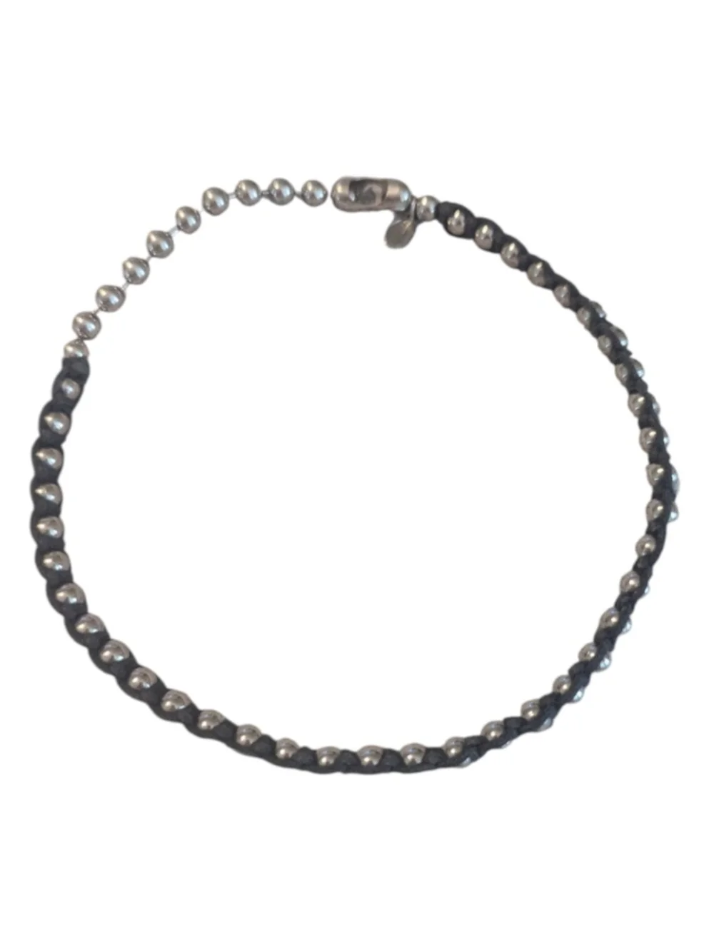 90s Grunge Panama Jack Sliver Beaded Black Leather Choker Necklace Bracelet - Picture 2 of 8